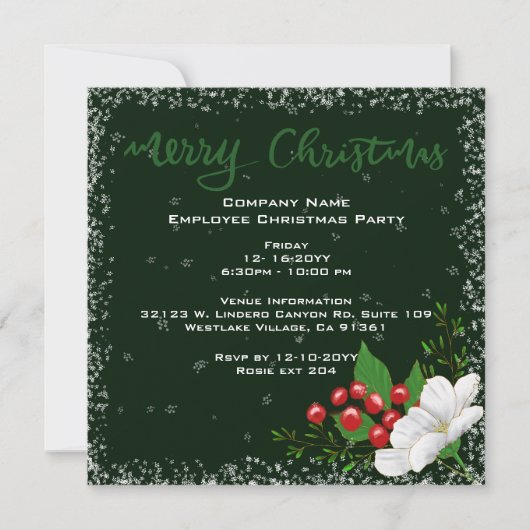 Invitation Elégante Joyeux Noël Vert foncé Compagnie (Devant)