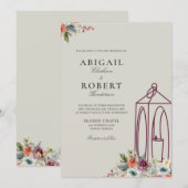 Invitation Élégante lanterne à bougie Mariage floral (Devant / Derrière)