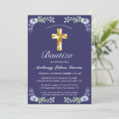 Invitation Elegante Lavanda Cruz De Oro Bautizo Bebé Invitati (Debout devant)