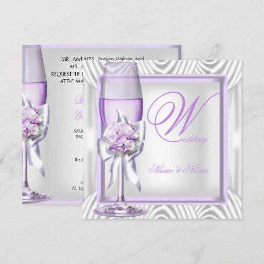 Invitation Élégante Lavande de Mariage Purple Lilac Champagne (Devant / Derrière)
