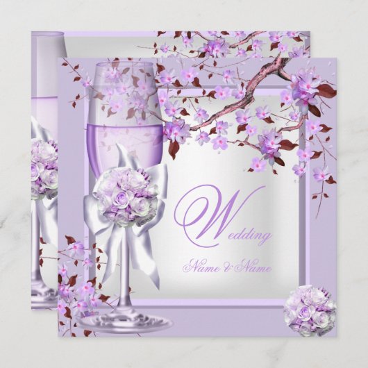 Invitation Élégante Lavande de mariage violet Lilac 4b (Devant / Derrière)