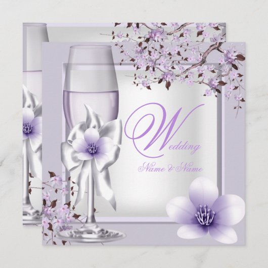 Invitation Élégante Lavande de mariage violet Lilac 6 (Devant / Derrière)