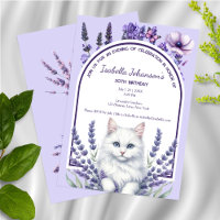Elégante Lavande et Chat Blanc Anniversaire