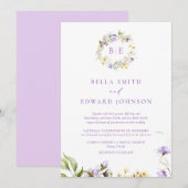 Invitation Élégante Lavande et Mariage de monogramme floral j (Devant / Derrière)