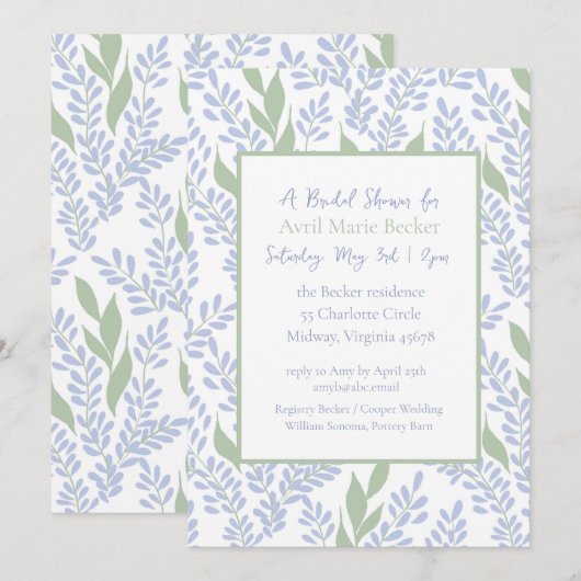 Invitation Élégante Lavande Fête des mariées botanique (Devant / Derrière)