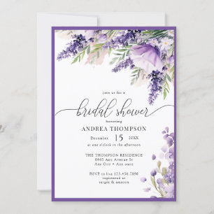 Invitation Élégante Lavande Fête des mariées de fleurs violet