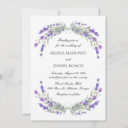 Invitation Élégante Lavande Fleurs Violet Mariage (Devant)