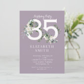 Invitation Élégante Lavande florale blanche 85e fête d'annive (Debout devant)