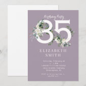 Invitation Élégante Lavande florale blanche 85e fête d'annive (Devant / Derrière)
