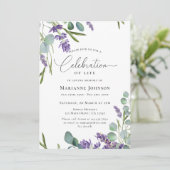 Invitation Élégante Lavande Florale Célébration de la vie (Debout devant)