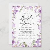 Invitation Élégante Lavande Lilac Florals Fête des mariées (Devant)