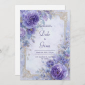 Invitation Élégante Lavande & Or Mariage Floral Baroque (Devant / Derrière)