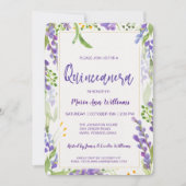 Invitation Elégante Lavande Or Parties scintillant Florale Qu (Devant)