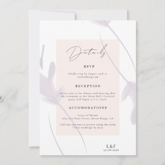 Invitation Élégante Lavande & Peach All In One Mariage (Dos)