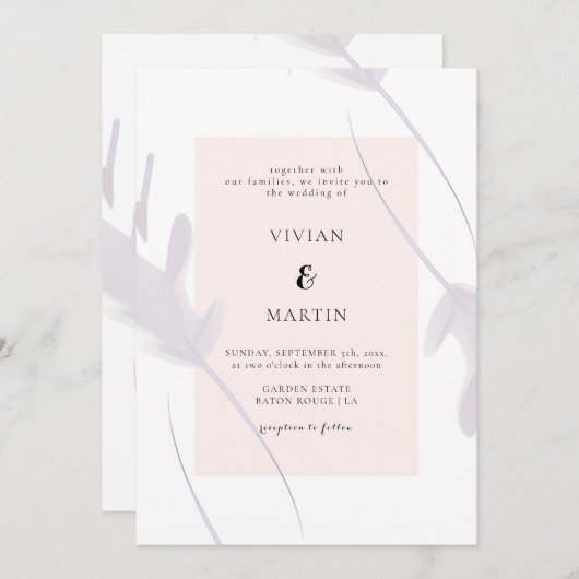 Invitation Élégante Lavande & Peach All In One Mariage (Devant / Derrière)