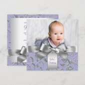 Invitation Élégante Lavande pourpre et gris Christening (Devant / Derrière)