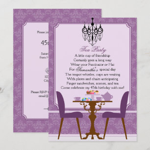 Invitation Élégante Lavande Purple Damask Anniversaire Tea Pa