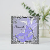 Invitation Élégante Lavande Purple Masque Party (Debout devant)