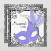 Invitation Élégante Lavande Purple Masque Party (Devant / Derrière)
