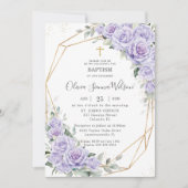Invitation Élégante Lavande Violette Baptême Floral Christeni (Devant)