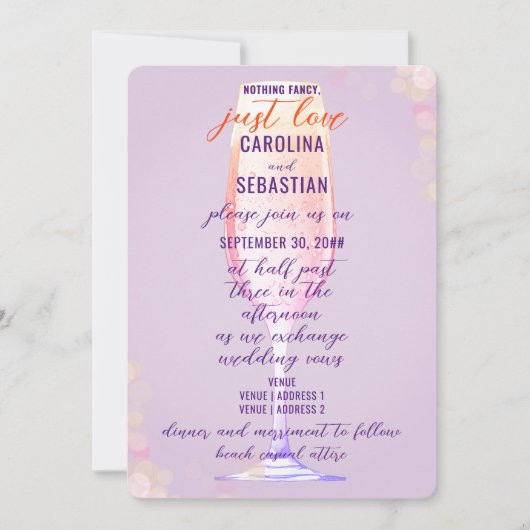 Invitation Élégante Lavande violette Bubbly Mariage champagne (Devant)