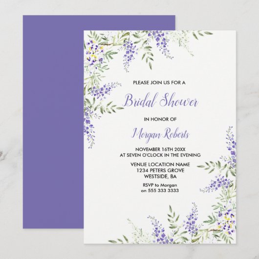 Invitation Élégante Lavande violette Fête des mariées florale (Devant / Derrière)