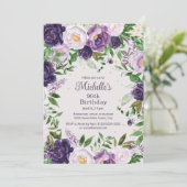 Invitation Élégante Lavande violette Florale 90e anniversaire (Debout devant)