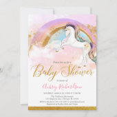 Invitation Elégante licorne baby shower fille pastel arc-en-c (Devant)