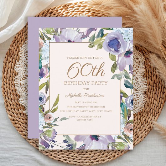 Invitation Elégante Lilac Purple Floral Greenery 60e annivers