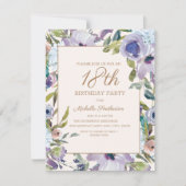 Invitation Elégante Lilac Purple Floral Verdure 18e anniversa (Devant)