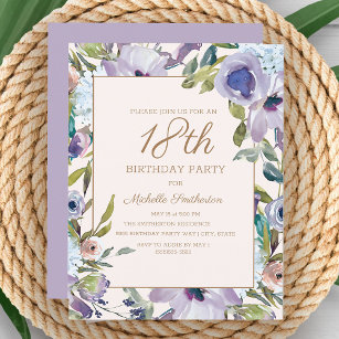 Invitation Elégante Lilac Purple Floral Verdure 18e anniversa