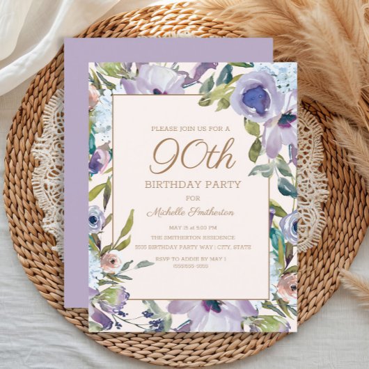 Invitation Elégante Lilac Purple Floral Verdure 90e anniversa