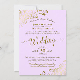 Invitation Elégante Lilac Purple Gold Lace Mariage Livestream
