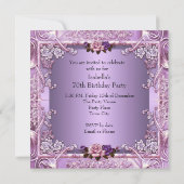 Invitation Élégante Lilac Purple Rose rose 70e fête d'anniver (Dos)