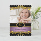 Invitation Élégante Lilac Rose Black Gold 60e fête d'annivers (Debout devant)