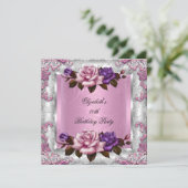 Invitation Élégante Lilac rose violet Rose fête d'anniversair (Debout devant)