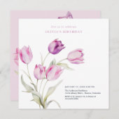 Invitation Elégante Lilac violet d'aquarelle florale Tulips (Devant / Derrière)