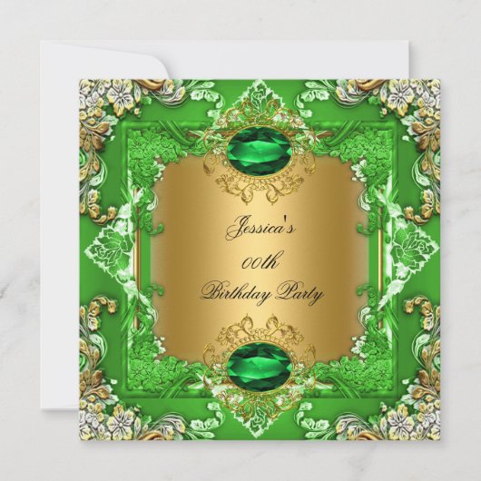 Invitation Elégante Lime Green Gold Floral fête d'anniversair (Devant)