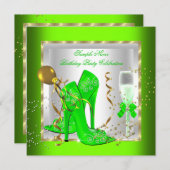 Invitation Elégante Lime Green Gold Parties scintillant fête (Devant / Derrière)