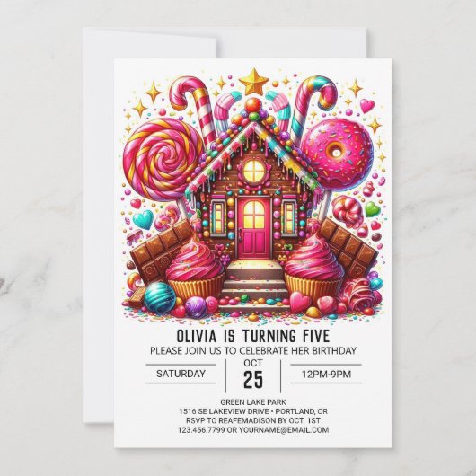 Invitation Elégante Lollipop Candyland Digital Anniversaire (Devant)