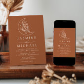 Invitation Élégante Lune et Étoiles Mariage en terre cuite