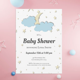 Invitation Élégante Lune & Étoiles Baby shower neutre genre d