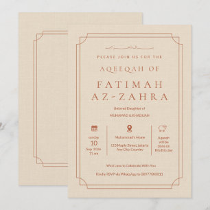 Invitation Élégante Luxueuse Bébé Fille Islamique Aqeeqah Bei