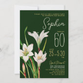 Invitation Élégante Lys Blanc Vert 60e Floral Botanique (Devant)