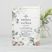 Invitation Elégante Lys Blanches & Eucalyptus Mariage Floral (Debout devant)