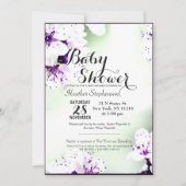 Invitation Élégante Lys violets et blancs sur Vert doux (Devant)