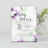 Invitation Élégante Lys violets et blancs sur Vert doux (Debout devant)