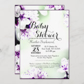 Invitation Élégante Lys violets et blancs sur Vert doux (Devant / Derrière)