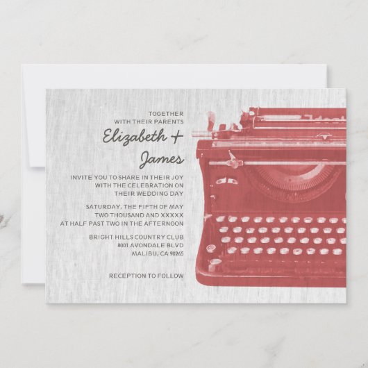 Invitation Élégante machine à écrire : clés de mariage (Devant)