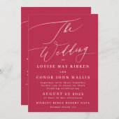 Invitation Élégante Magenta Rouge foncé Le Mariage (Devant / Derrière)